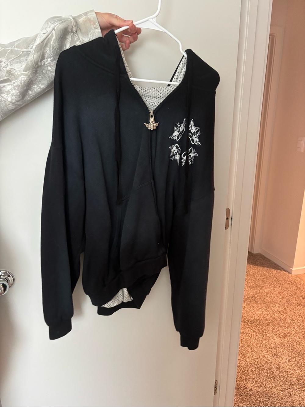 Boys Lie Black Hooded Zip-Up Jacket with White Embroidered Butterflies